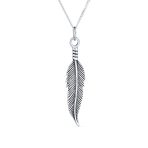 Nature Dangling Leaf Feather Pendant Charm Necklace Sterling Silver 18 Inch
