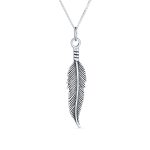 Nature Dangling Leaf Feather Pendant Charm Necklace Sterling Silver 18 Inch