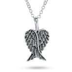 Amulet Feathered Heart Angel Wing Pendant Necklace Antiqued