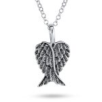 Amulet Feathered Heart Angel Wing Pendant Necklace Antiqued