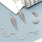 Modern Bride Dangle Chandelier Earrings with CZ Leaf Wedding - Image 3