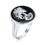 Vintage Black White Cameo Silver Ring Punk Rock Biker Jewelry Sterling - Image 5