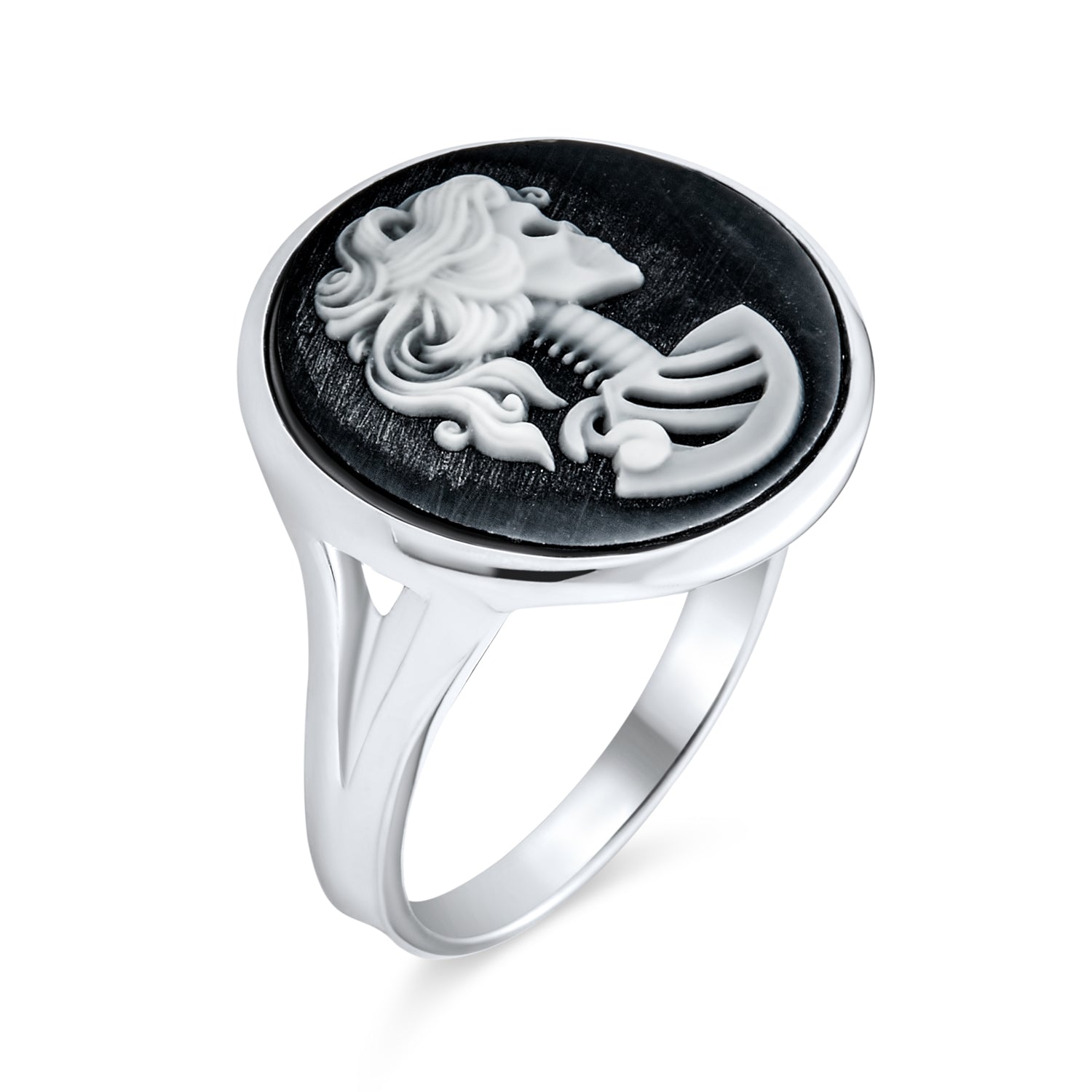 female-skelton-ring-sterling-silver_yl-sbr119-m158-7_1 Vintage Black White Cameo Silver Ring Punk Rock Biker Jewelry Sterling - Image 1