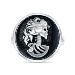 Vintage Black White Cameo Silver Ring Punk Rock Biker Jewelry Sterling - Image 2