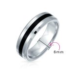 Black Silver Two Tone Titanium Wedding Band Ring Comfort Fit - Image 3