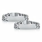 Set of 2 Cuban Link Chain ID Bracelet for Men Stainless Steel 8.5 Inch