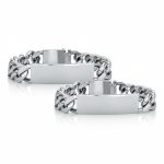 Set of 2 Cuban Link Chain ID Bracelet for Men Stainless Steel 8.5 Inch
