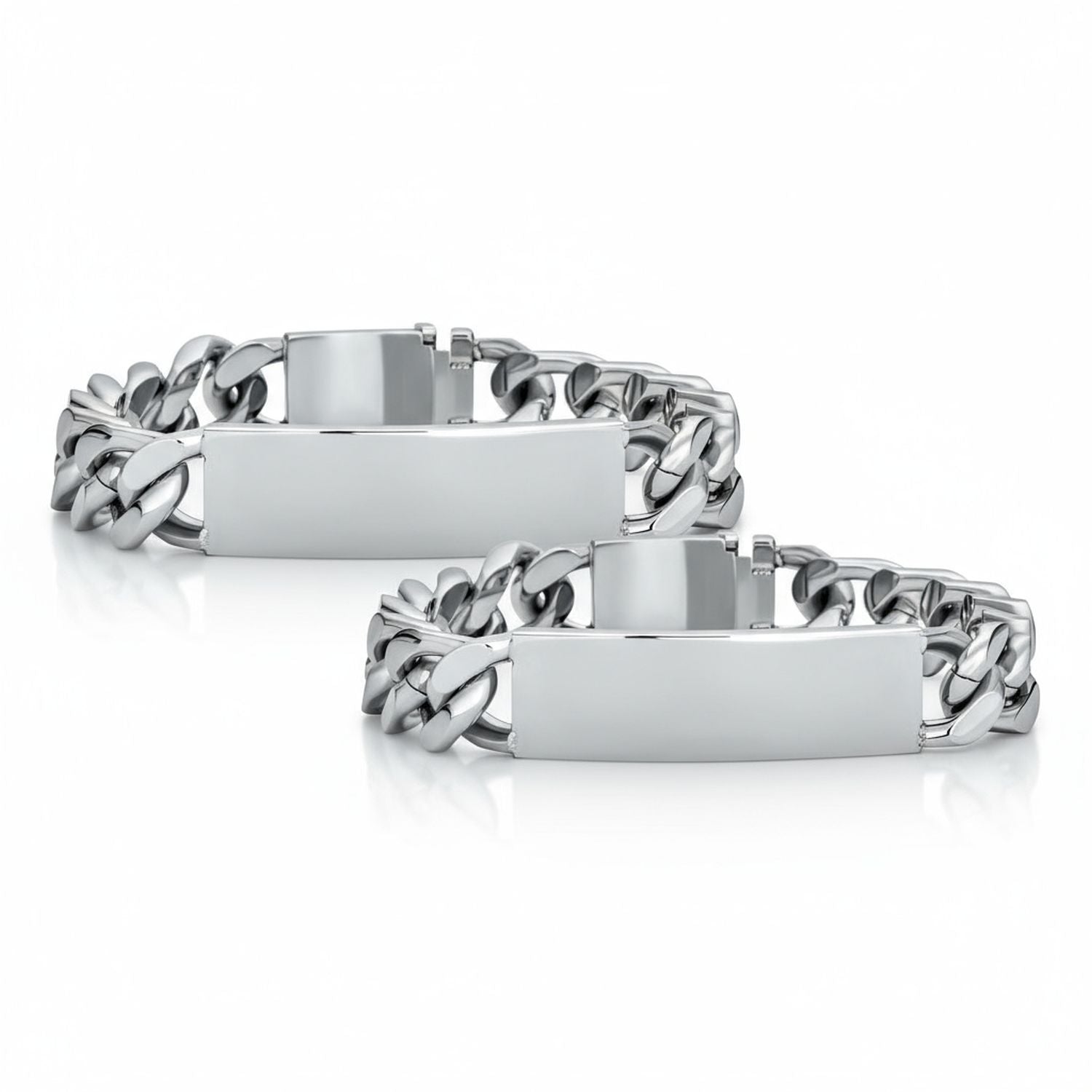 figaro-chain-id-bracelet-pair-cdl-csb1048-set-az Set of 2 Cuban Link Chain ID Bracelet for Men Stainless Steel 8.5 Inch - Image 1