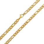 Heavy Solid 7MM Gold Plated Stainless Steel Figaro Chain Necklace 24 Inch