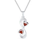 Forever Love Double CZ Ruby Red Cubic Zirconia Infinity Hearts Necklace Pendant Sterling Silver - Image 2