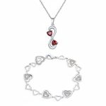 Red Infinity Heart Necklace & CZ Multi-Heart Bracelet Set Sterling Silver