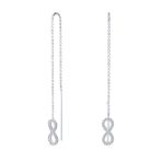 Simple Long Forever Love Knot Symbol Infinity Threader Earrings .925 Sterling Silver