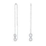 Simple Long Forever Love Knot Symbol Infinity Threader Earrings .925 Sterling Silver