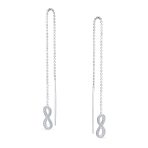 Simple Long Forever Love Knot Symbol Infinity Threader Earrings .925 Sterling Silver - Image 2