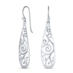 Balinese Boho Dangle Gemstone Earrings Filigree Swirl Silver