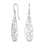 Balinese Boho Dangle Gemstone Earrings Filigree Swirl Silver