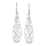Balinese Boho Dangle Gemstone Earrings Filigree Swirl Silver - Image 2