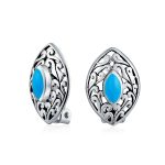 Filigree Marquise Blue Turquoise Clip-On Earrings Non-Pierced Sterling Silver