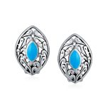 Filigree Marquise Blue Turquoise Clip-On Earrings Non-Pierced Sterling Silver - Image 2