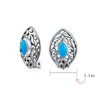Filigree Marquise Blue Turquoise Clip-On Earrings Non-Pierced Sterling Silver - Image 4