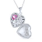 Butterfly Marcasite Pink CZ Heart Locket Necklace Rose Gold Sterling Silver - Image 6