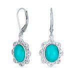 Boho Filigree Blue Turquoise Dangle Gemstone Earrings Silver