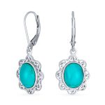 Boho Filigree Blue Turquoise Dangle Gemstone Earrings Silver