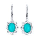 Boho Filigree Blue Turquoise Dangle Gemstone Earrings Silver - Image 2