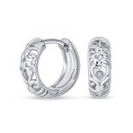 Open Heart Cut Out Filigree Huggie Mini Hoop Earrings Hinged Sterling Silver