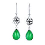 Dyed Green Jade Teardrop Dangle Gemstone Earrings in Sterling Silver - Image 2