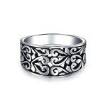 Vine Scroll Oxidized .925 Sterling Silver Open Swirl Leaf Heart Wide Band Ring 8MM - Image 2