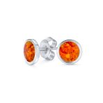 Minimalist Round Orange Fire Opal Stud Earrings Gold Plated - Image 2