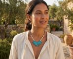 Blue Speckle Irregular Stone Bib Fan Statement Collar Necklaces Adjustable - Image 9