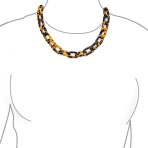 Stylish Golden Brown Oval Chain Link Faux Tortoise Shell Necklace 18 Inch - Image 3