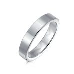 Plain Flat Cigar Titanium Wedding Band Ring Men Silver Tone