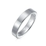 Plain Flat Cigar Titanium Wedding Band Ring Men Silver Tone