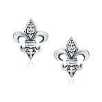 Fleur De Lis Stud Earrings in Oxidized Sterling Silver Men - Image 2