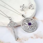 Sterling Silver Fleur De Lis Key Pendant Necklace with Pave Cubic Zirconia - Image 5
