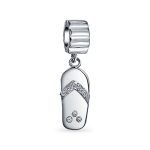 Tropical Beach Flip Flop Sandal Charm Bead with CZ Accent in Sterling Silver