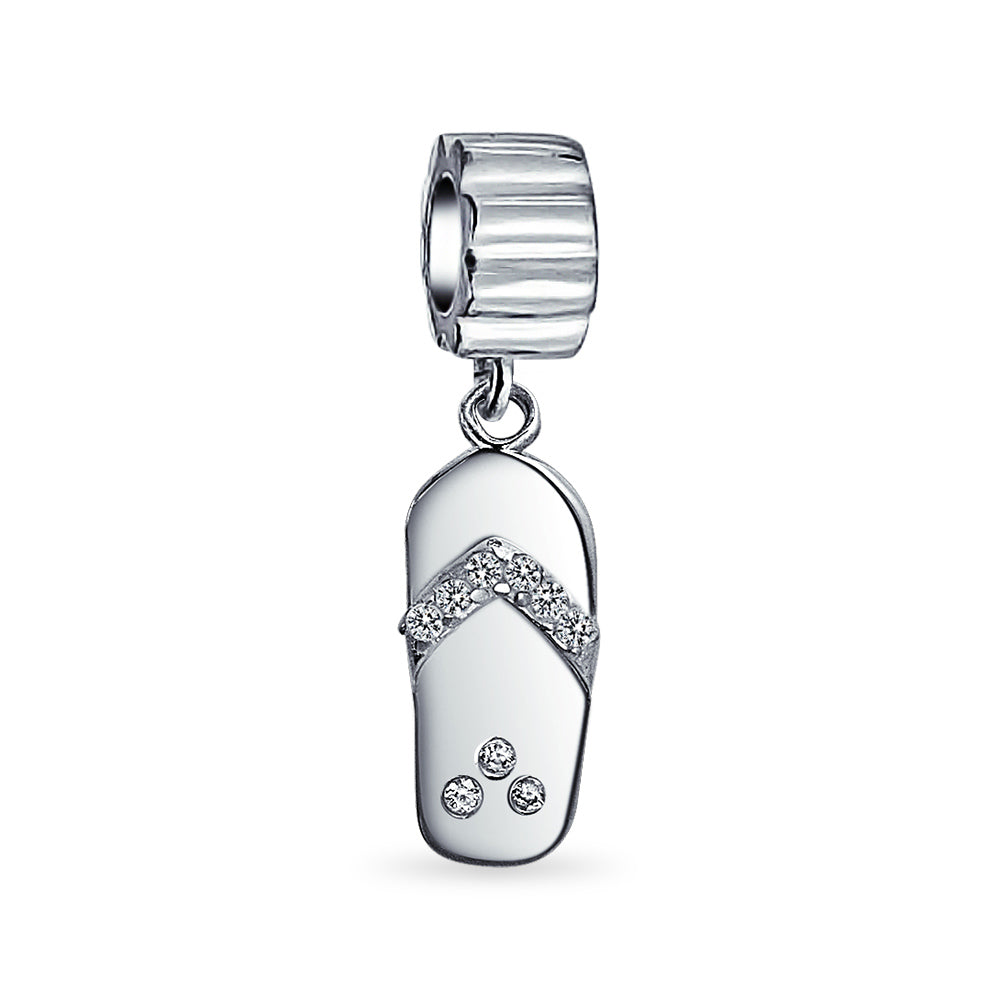 flip-flip-cz-dangle-charm_pbx-dss0066-az_1_2e143415-75c7-49b1-b5b3-62e289946ab8 Tropical Beach Flip Flop Sandal Charm Bead with CZ Accent in Sterling Silver - Image 1