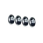 Set of 4 Black White Floral Glass Charm Bead for European Bracelets with Sterling Silver Core