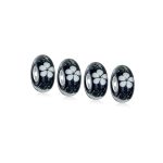 Set of 4 Black White Floral Glass Charm Bead for European Bracelets with Sterling Silver Core