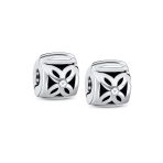 Set of 2 Floral Daisy Clasp Spacer Charm Oxidized Sterling Silver for European Bracelet