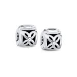 Set of 2 Floral Daisy Clasp Spacer Charm Oxidized Sterling Silver for European Bracelet