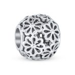 Set of 2 SIS and Heart Flower Filigree Round Bouquet Barrel Charm Bead Silver - Image 5