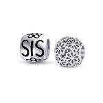 Set of 2 SIS and Heart Flower Filigree Round Bouquet Barrel Charm Bead Silver