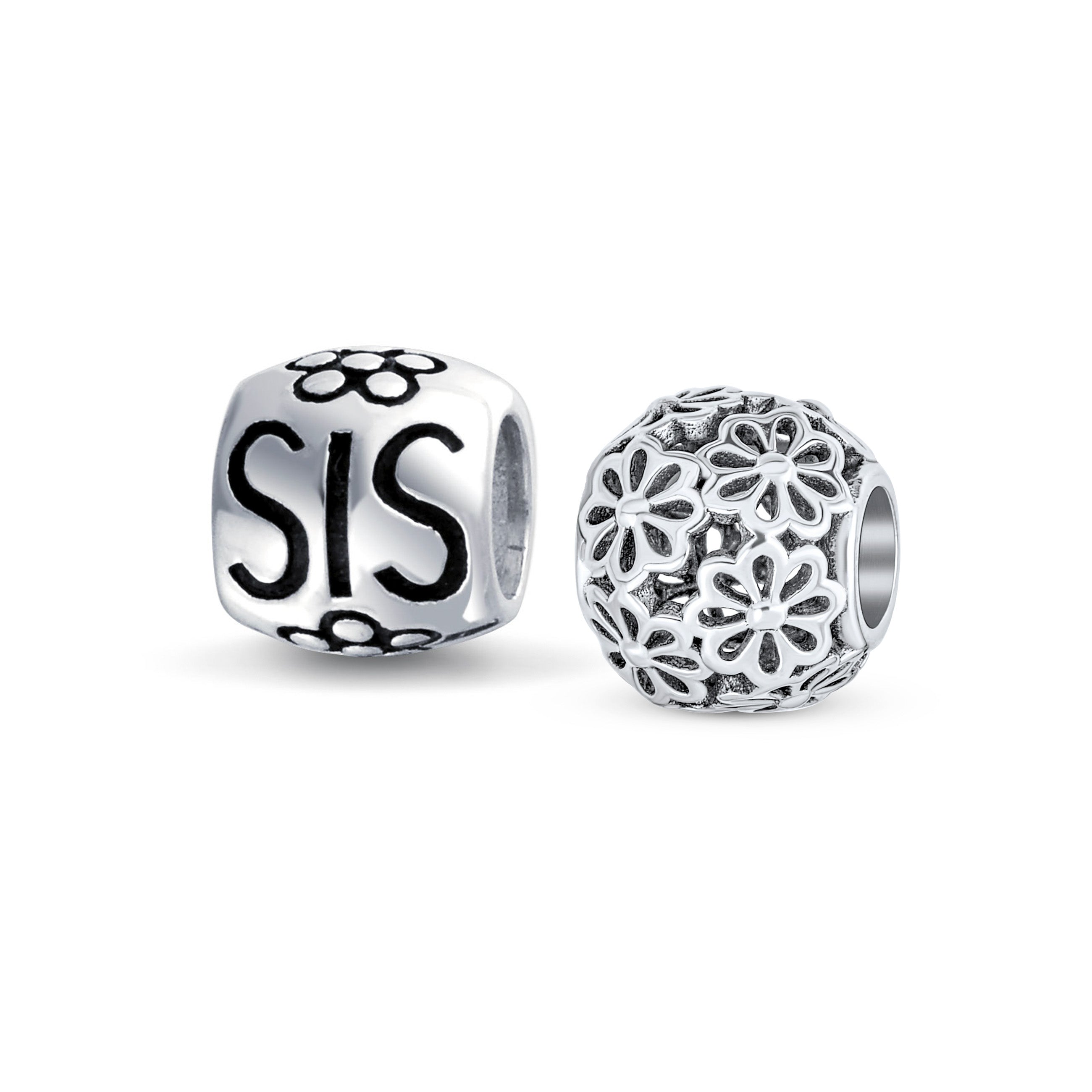 floral-filigree-heart-charm-pbx-df-sb-1131-set-az Set of 2 SIS and Heart Flower Filigree Round Bouquet Barrel Charm Bead Silver - Image 1