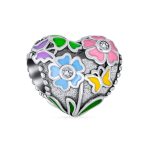 Set of 2 Holland Windmill & Love Grows Floral Heart CZ Accent Charm Bead Silver - Image 5