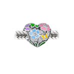 Valentine CZ Accent Love Grows Floral Heart Charm Bead Sterling Silver Bracelet - Image 2