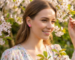 Romantic 3D Carved Flower Pink Peach Rose Stud Earrings Lightweight 10MM - Image 37